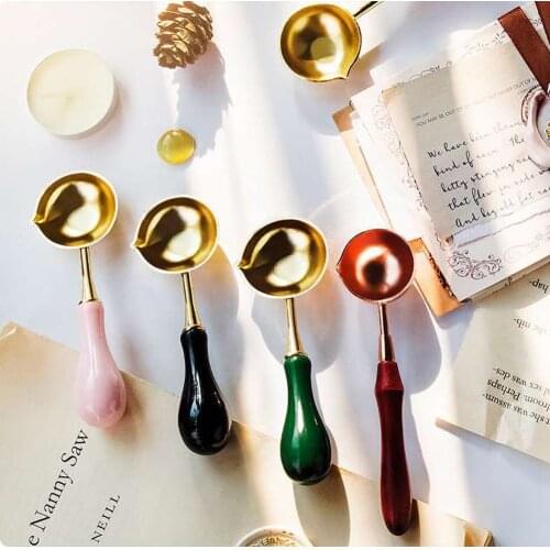 DIY Retro Seal Wooden Handle Spoon Stamp Envelope Craft Wax Wedding Invitation Sealing Wax Spoon Stamp Making Tool