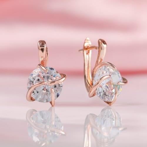 New Style Round Shiny Zircon Drop Earrings Rose Gold Unique Curve Earring Women Simple Fine Fashion Jewelry