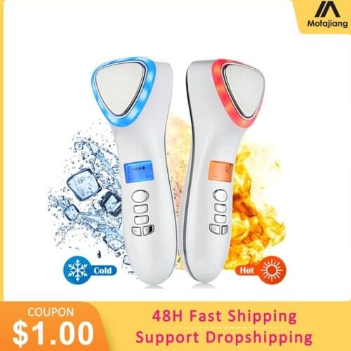 Sonic Hot Cold Facial Massager Vibration Wrinkle Remover Red Led Light Therapy Anti Age Shrink Pores Skin Tightening Lift Device