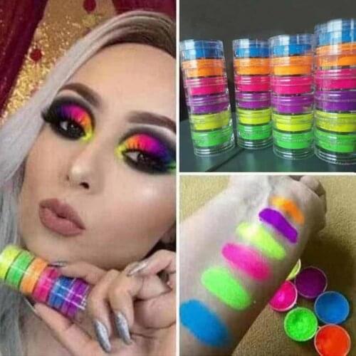 Colorful Eye Shadow Mixed Neon Powder 6 Colors Eyeshadow Nail Art Matte Glitter Easy to Wear Cosmetic Makeup TSLM1