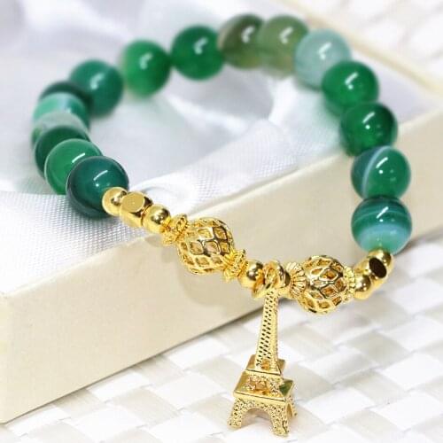 Unique Design Round Beads 8mm Strand Beaded Bracelets Natural Green Veins Agat Semi-precious Stone Jewelry Making 7.5inch B2096