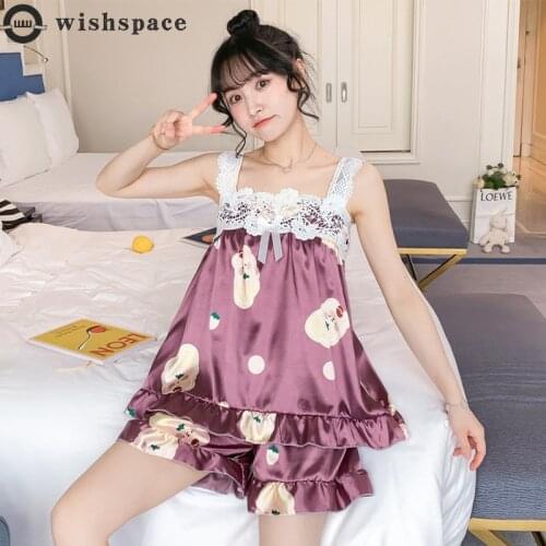 In the Summer of 2021 the Leisure Breathable Pajamas Sexy Condole Belt Vest Ice Silk Pajamas Frills Shorts Leisurewear Two-piece