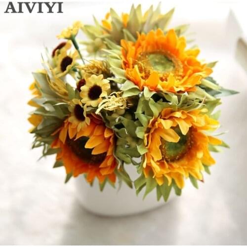 Foreign trade excellent product 1 bunch artificial flower fake sunflower silk real touch daisy flower party wedding flowers desk