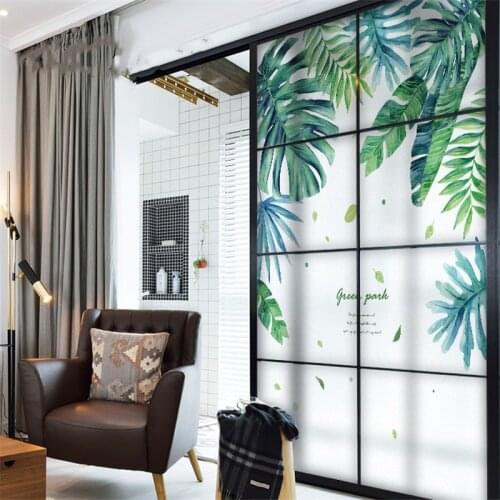Waterproof Window Film Nortic Green Leave Home Frosted Opaque Abrasive Static Privacy Balcony Bathroom Decals Glass Sticker