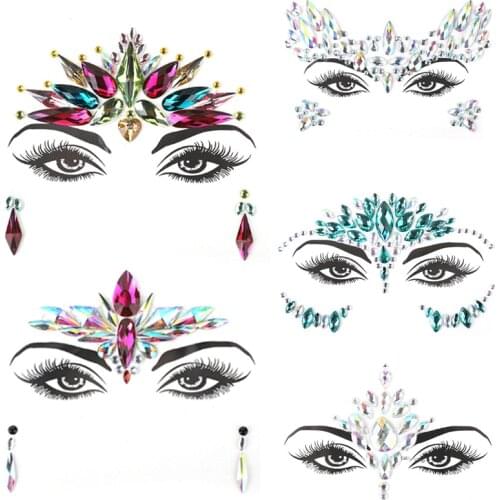 Temporary Crystal Glitter Tattoo Stickers Face Jewels Body Adhesive Festival Party Flash Fake Tattoo Stickers Makeup Non-toxic