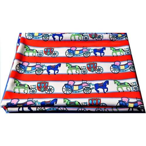 High quality soft polyester satin brocade carriage print vintage fabric for tissue patchwork sewing dress women clothing by yard