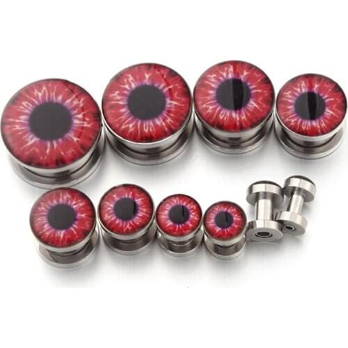 2PCS Punk New Ear Plugs Flared Sexy Body Jewelry Stainless Steel Red Eyes Fashion Tunnels Piercing Ear Expansions Party Gift
