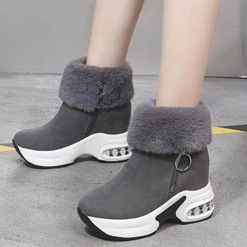 Womens Vulcanized Shoes Increasing Internal With Plush Zip Female Snow Boots Thick Bottom Keep Warm Ladies Winter Ankle Boot