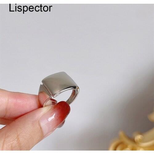 Lispector 925 Sterling Silver Korean Smooth Square Rings for Women Minimalist Geometric Open Ring Party Female Jewelry Gifts