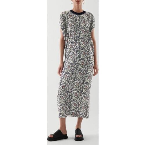 Floral Print 2021 Summer O-Neck Midi Dress Raglan Sleeves Casual Ladies Vintage Simple Dresses Robe