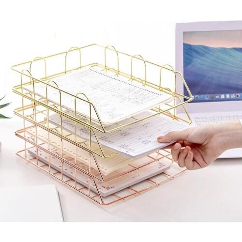 Gold Metal File Storage Basket 1/4 Layers A4 Document Tray Paper Storage Tray Paper Organizer Desk Paper Tray for Layer Storage
