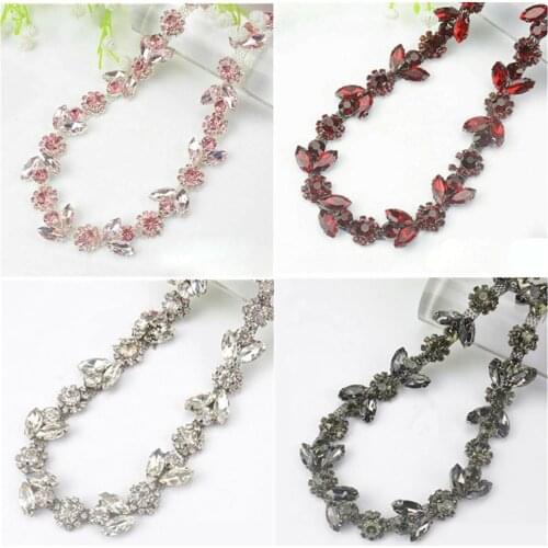 1 Yd Crystal Rhinestone Chain Floral Ribbon DIY Sewing Trim Edging Decor Craft
