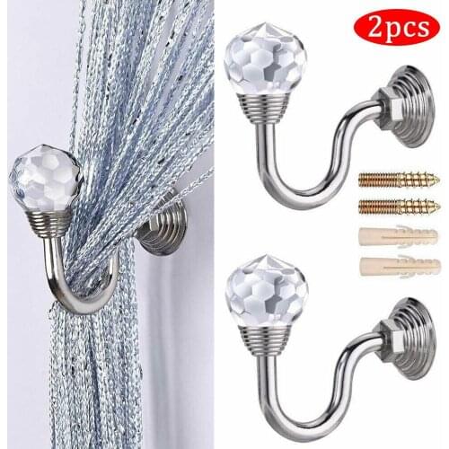 2x Metal Crystal Curtain Holdback Hanger Wall Tie Backs Hooks Holder Home Decoration Curtain Tie Back Wall Hooks