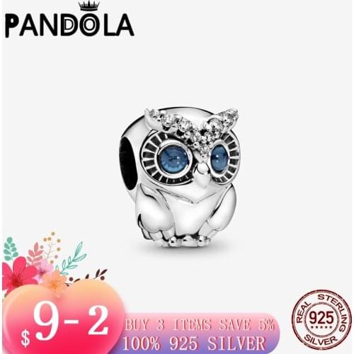2021 new Sale Real 925 Sterling Silver Sparkling Owl Charms Beads Fit Original Pandora Bracelets DIY Jewelry Making For Women