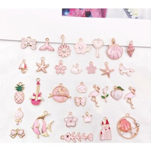 30/31 Pcs Enamel Animal Charms Random Mixed Cat Bird Unicorn Squirrel Gold Tone Alloy Pendent Jewelry Making Accessory