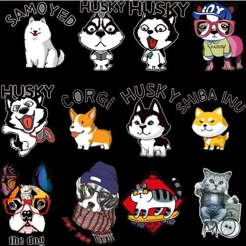 Animal cat dog Husky Iron On applique striped stickers on clothes DIY heat transfer washable patches Clothing accessories