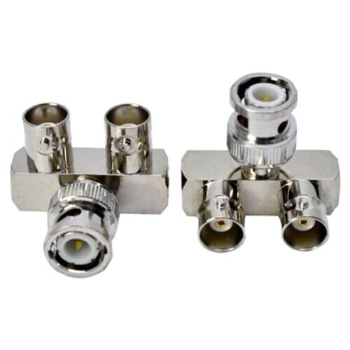 BNC 3 Way Splitter BNC Male To 2 Dual BNC Female 90 Degree Right Angle For CCTV Surveillance System Connector Adapter