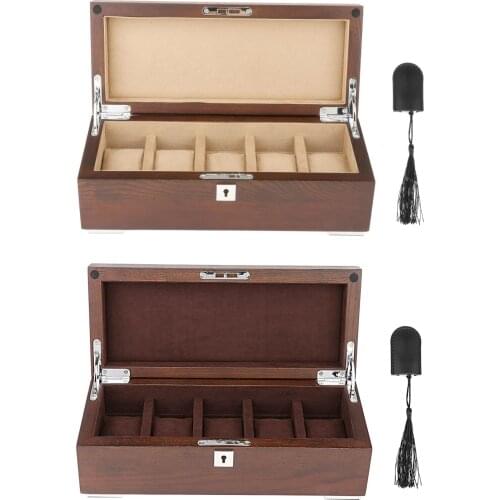 5 Slots Retro Wood Watch Case Wristwatch Jewelry Cylinder with Removable Cushion for Necklace Display Personal Use Rings Holder