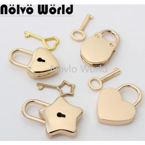 5-30sets 4 types heart shape pentagram shape new design metal lock with key for lady diy leather luvury bag purse component