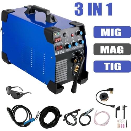 VEVOR MIG Welder 250 Amp MIG TIG Arc Welder 3 in 1 Welder Welding Machine 110V 220V TIG Welder Lift ARC Welder DC Inverter