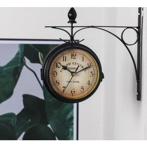 1pc European Retro Iron Clock Outdoor Garden Paddington Clock Station Sided Bracket Outside Double Wall Home Decoration V1Z9