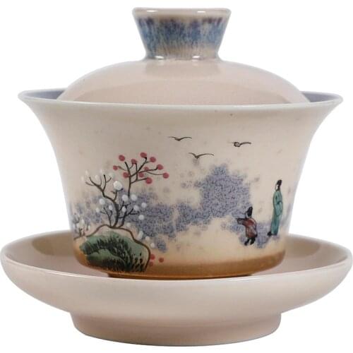 Art Flower Tea Tureen Handmade Jingdezhen Gaiwan 130ml Ceramic BirdTea Bowl Teaware Master Cup Drinkware Home Decor Crafts