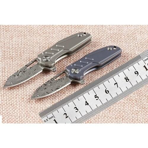 Bearing Folding Knife Damascus Mini Blade Camping Survival Outdoor Pocket Fruit Knives Titanium Handle Keychain EDC Gadget