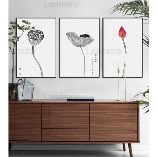 Chinese Lotus Picture Ink Oil Painting Canvas Home Decoration Bedroom Living Room Wall Art Frameless High Quality Prints Posters