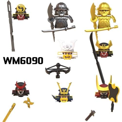 Building Blocks Japanese Samurai Warrior Helmet Armor Weapon Compatible Small Figures Educational Toys For Kids WM6090