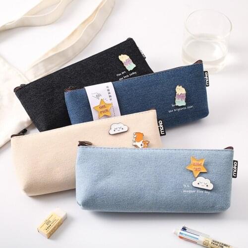 Creative Canvas Pencil Case Student Personality Pencil Case Cartoon Stationery Box Cute Penciles Pouch 1PCS