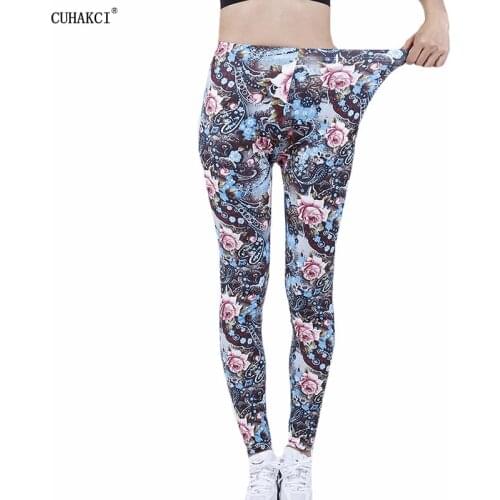 CUHAKCI Womens Stretch Fitness Pants Fashion Spandex Floral Printed Leggings Workout Trousers Classic Polyester Casual Leggigs