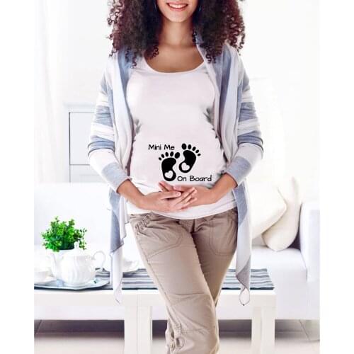 Summer Short Sleeve Maternity T-Shirt Funny Pregnancy T-shirt Pregnant Mini Me on Board Letter Print Tees Clothes Pregnancy Tops