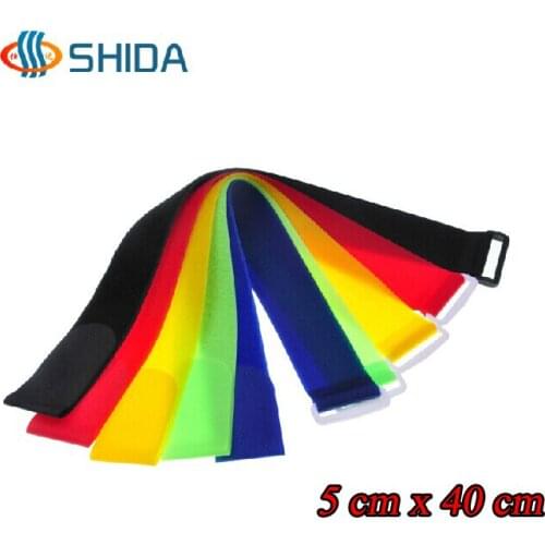 20 PCS 5 x 40 cm Nylon Cable Ties Reusable Wire Organizer Strap Hook Loop Fastener Tape with Plastic Buckle