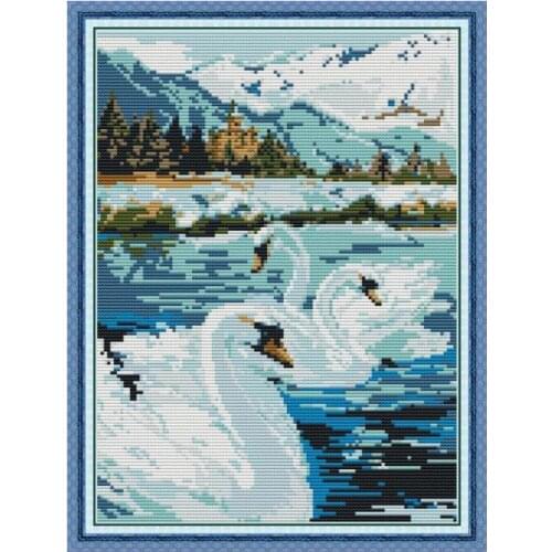 Swan lake 2 cross stitch kit aida 14ct 11ct count printed canvas stitches embroidery DIY handmade needlework
