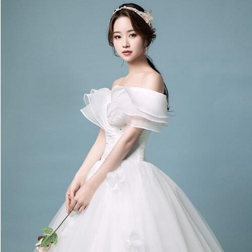 Cheap Wedding Dress Korean Style off the Shoulder Gown Ruffles marriage bride dress vestidos de novia robe de mariee