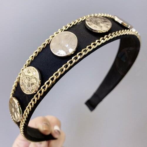 New European Coin Baroque Hairbands Black Gold Width Chain Vintage Headband For Women Girls Hair Accessories Crown Tiara Jewelry