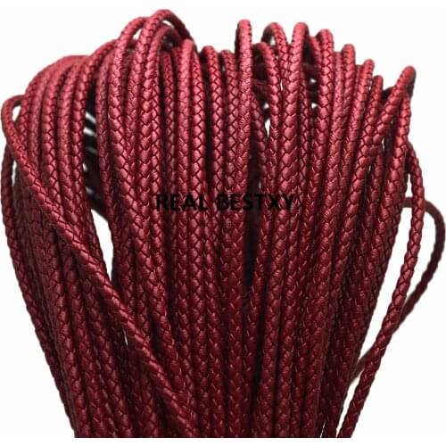 2m/lot approx 3mm Round dark red Braided Leather Strip Cord String Rope For Bracelet Necklace Jewelry Making leather strands