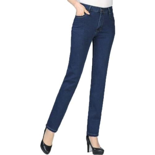 Middle Aged Women Casual Jeans Pants Dark Blue Denim Trousers Woman Straight Jeans Pantalones Mujer Denim Trouser Mother Bottom