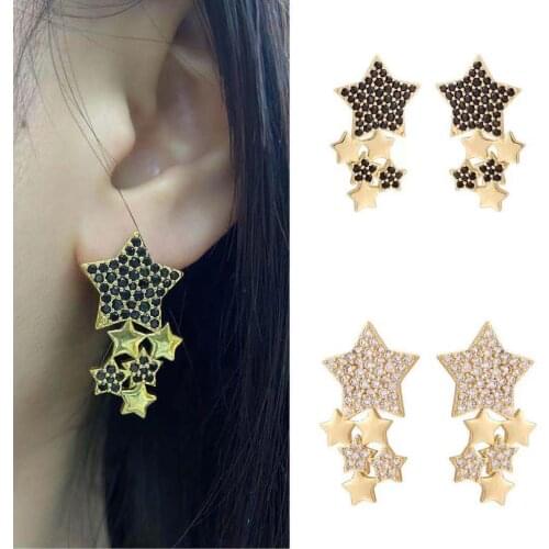 HECHENG ,1 pair,star earrings,Trendy Cute Asymmetry ear Stud,Shiny Cubic Zirconia Earring For Women Girls
