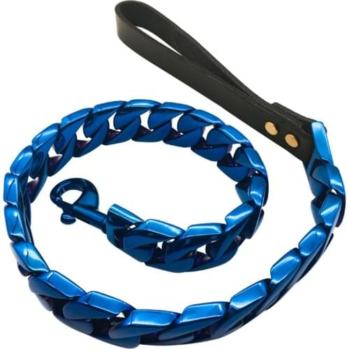 Blue stainless steel training dog leash metal dog leash hot sale pet chain Large dog bully doberman Pinscher dog collar