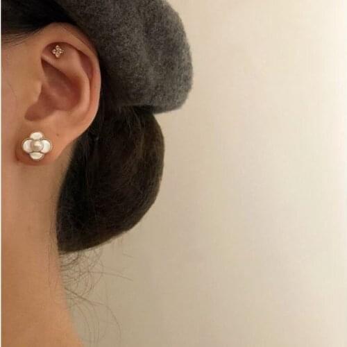 TIMEONLY Delicate Shell Simulated Pearl Floral Stud Earring Minimalist White Color Metal Earrings Sweet Small Accessories Gift