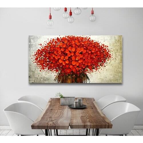 Handmade Thick red Original Painting, Large Abstract Art Wall Decor Palette Knife Textured Oil on canvas