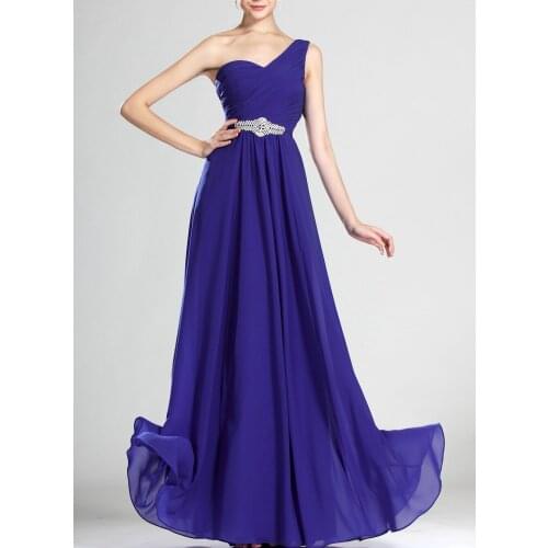A-line Blue One Shoulder Bridesmaid Dress Formal Ruched Evening Formal Dress Wedding Guest Dresses