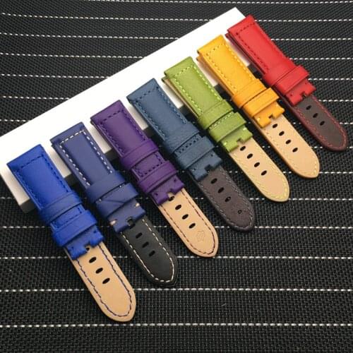 24mm yellow blue green red purple Vintage Italian cow leather bracelet watchband For Panerai strap for PAM441 Watch band