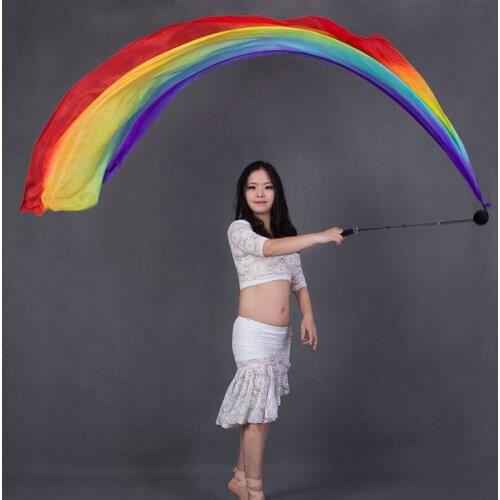 Belly Dance Silk Veil Poi Chain Women Girls Danceing Silk Veils Poi Streamer Stage Props Thrown Ball Professional 2pcs-Veil-Poi