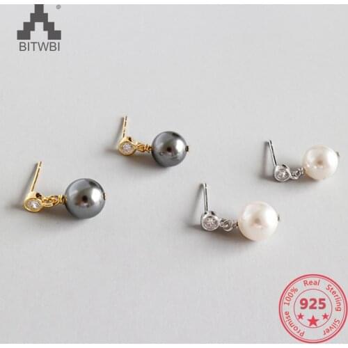 Fashion S925 sterling Silver Jewelry for Women Pearl Earrings White Cubic Zircon Handmade Earrings