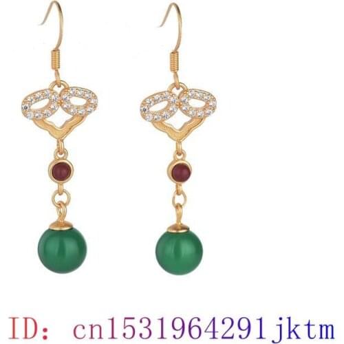 Green Jade Bead Earrings Amulet Zircon Women 925 Silver Crystal Fashion Gifts Jewelry Chalcedony Natural Gemstone
