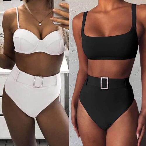 Pink High Cut Push Up Swimsuit Diamond Belt Bikini 2020 Women Swimwear Two-Pieces Bikini Set Bather Bathing Suit Swim