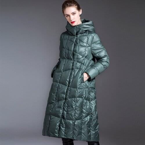 Hooded white duck down Womens down down jacket Winter 2020 new womens Down Coat middle long fashion loose thick Outerear Parka