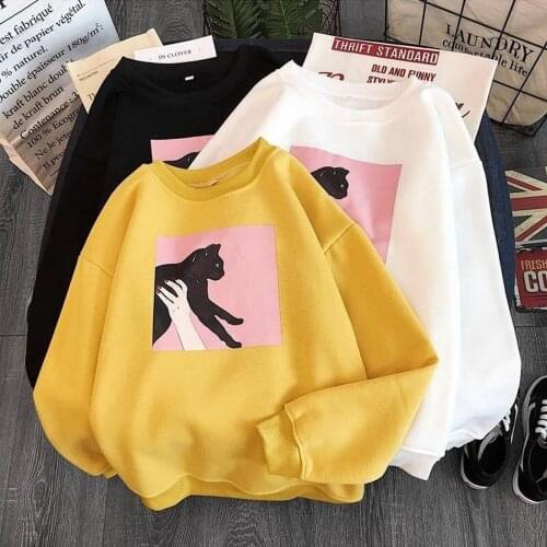 Women winter pullover sweater fashion cute cat print long sleeve round neck hooded sweater Korean version женские свитера 50
